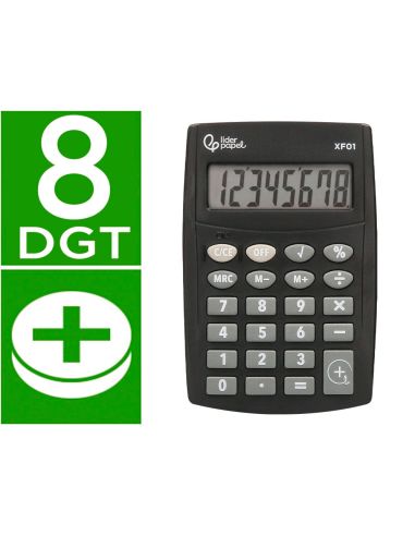 Calculadora Liderpapel Bolsillo Xf01 8 Digitos Pilas Color Negro 99X64X9 Mm
