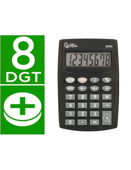 Calculadora Liderpapel Bolsillo Xf01 8 Digitos Pilas Color Negro 99X64X9 Mm