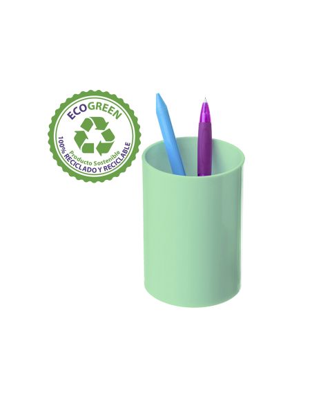 Cubilete Portalapices Archivo 2000 Verde Pastel Opaco Plastico 100% Reciclado Diametro 75 Mm Alto 105 Mm