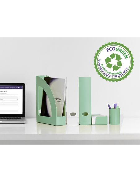 Cubilete Portalapices Archivo 2000 Verde Pastel Opaco Plastico 100% Reciclado Diametro 75 Mm Alto 105 Mm