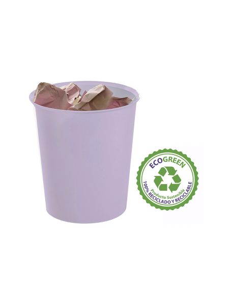 Papelera Plastico Archivo 2000 Ecogreen 100% Reciclada 18 Litros Color Malva Pastel 290X310 Mm