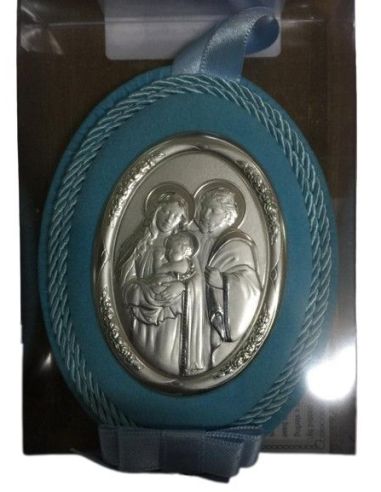 Medalla Cuna Plata Oval  Azul 8X11Cm Sagrda Familia 2091