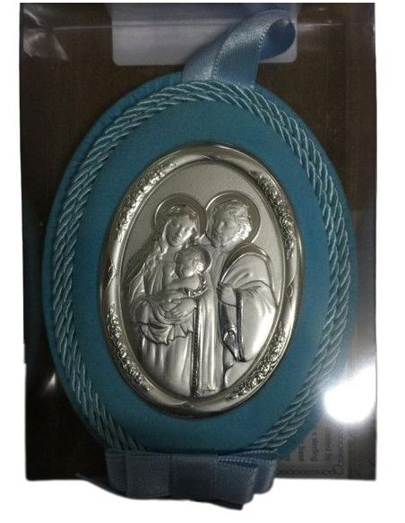 Medalla Cuna Plata Oval  Azul 8X11Cm Sagrda Familia 2091