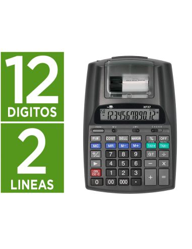 Calculadora Liderpapel Impresora Pantalla Papel 57 Mm 12 Digitos Impresion Bicolor Negra 225X158X56 Mm