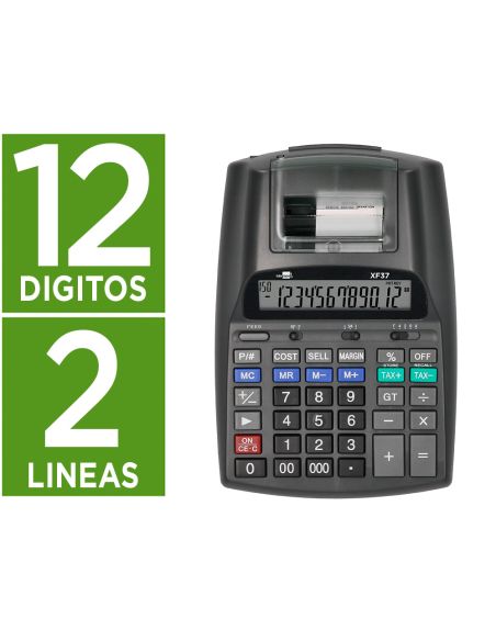 Calculadora Liderpapel Impresora Pantalla Papel 57 Mm 12 Digitos Impresion Bicolor Negra 225X158X56 Mm