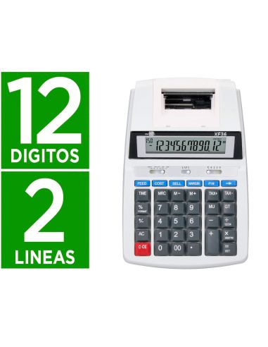 Calculadora Liderpapel Impresora Pantalla Papel 57 Mm 12 Digitos Impresion Bicolor Blanca 235X155X62 Mm
