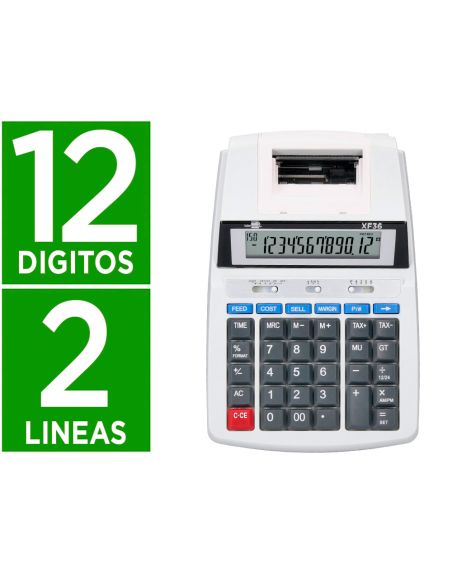 Calculadora Liderpapel Impresora Pantalla Papel 57 Mm 12 Digitos Impresion Bicolor Blanca 235X155X62 Mm
