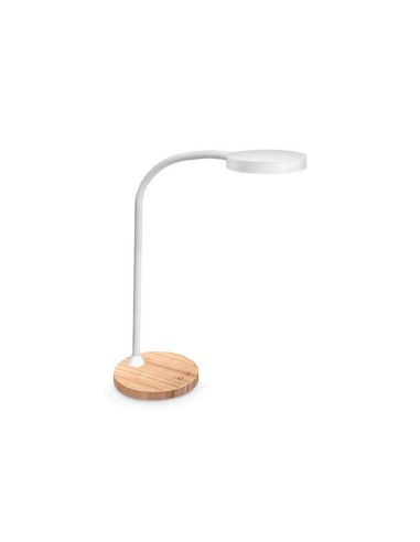 Lampara De Escritorio Cep Led 5,46W 300Lm Brillo Regulable Cabeza Orientable Blanco Y Madera
