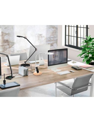 Lampara De Escritorio Cep Led 5,46W 300Lm Brillo Regulable Cabeza Orientable Blanco Y Madera