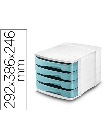 Fichero Cajones De Sobremesa Cep Protect Antibacteriano 4 Cajones Color Blanco/Verde Agua 292X386X246 Mm|Libreriasalesiana