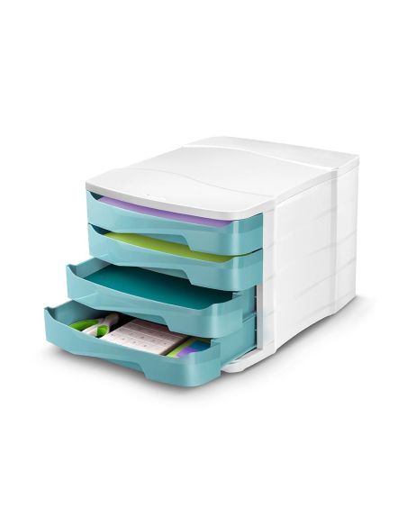 Fichero Cajones De Sobremesa Cep Protect Antibacteriano 4 Cajones Color Blanco/Verde Agua 292X386X246 Mm|Libreriasalesiana
