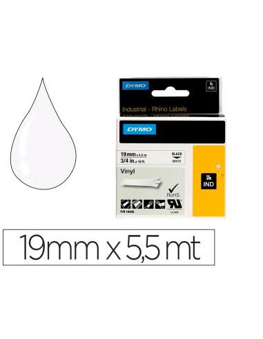 Cinta Dymo Vinilo Blanco 19Mm X 5,5Mt Para Etiquetadora Rhino