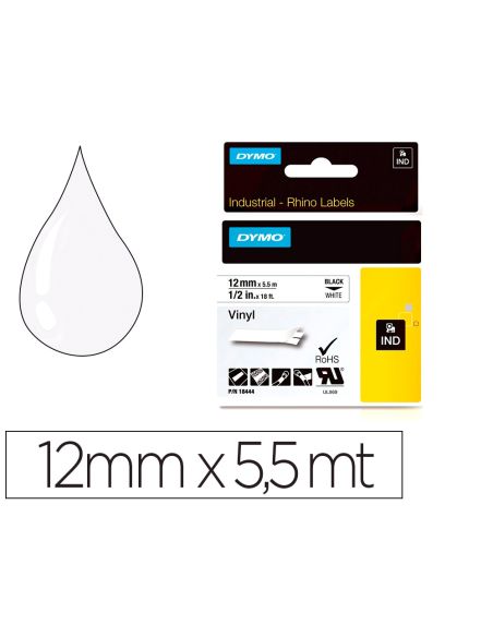 Cinta Dymo Vinilo Blanco 12Mm X 5,5Mt Para Etiquetadora Rhino