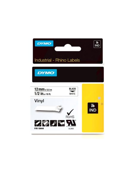 Cinta Dymo Vinilo Blanco 12Mm X 5,5Mt Para Etiquetadora Rhino