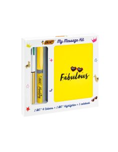 Set Escritura Bic 1 Cuatro Colores Shine + 1 Fluorescente Grip Pastel + 1 Notebook 2