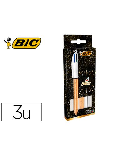 Boligrafo Bic Cuatro Colores Set Regalo 50 Aniversario 2 Unidades Shine Color Oro Mate + 1 Unidad Shine Color Plata