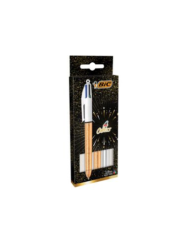 Boligrafo Bic Cuatro Colores Set Regalo 50 Aniversario 2 Unidades Shine Color Oro Mate + 1 Unidad Shine Color Plata