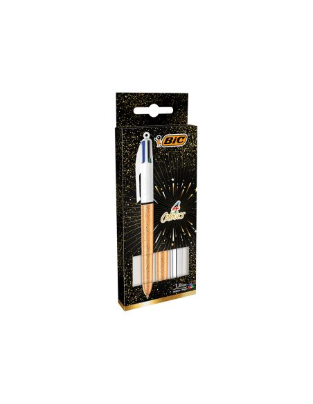 Boligrafo Bic Cuatro Colores Set Regalo 50 Aniversario 2 Unidades Shine Color Oro Mate + 1 Unidad Shine Color Plata