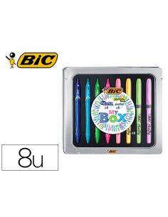 Set Bic Caja Metalica 4 Gelocity Quick Dry Colores Surtidos + 4 Fluorescentes Grip Colores Pastel Surtidos