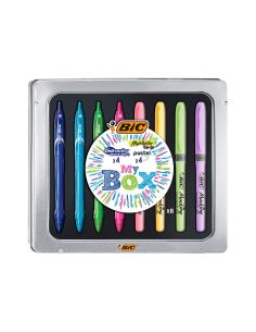Set Bic Caja Metalica 4 Gelocity Quick Dry Colores Surtidos + 4 Fluorescentes Grip Colores Pastel Surtidos 2