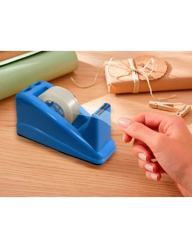 Portarrollo Sobremesa Q-Connect Plastico Para Cinta De 33 Mt Color Azul 135X58X60 Mm