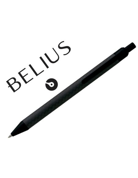Boligrafo Belius Potsdam Negro Cuerpo Fibra Carbon Tinta Gel Azul En Estuche