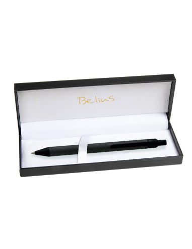 Boligrafo Belius Potsdam Negro Cuerpo Fibra Carbon Tinta Gel Azul En Estuche