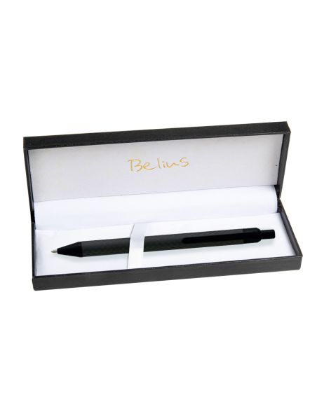 Boligrafo Belius Potsdam Negro Cuerpo Fibra Carbon Tinta Gel Azul En Estuche