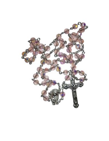 Rosario Cristal Bola Multicaras Rosa