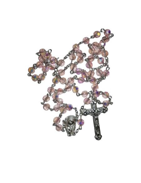 Rosario Cristal Bola Multicaras Rosa