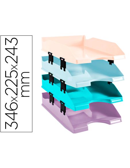 Bandeja Sobremesa Exacompta Plastico Aquarel Set De 4 Bandejas Combo Midi Colores Pastel 346X225X243 Mm