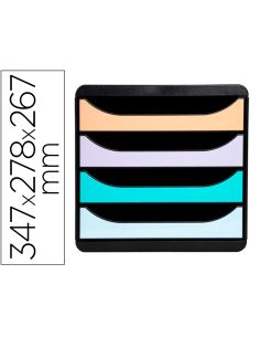 Fichero Cajones Sobremesa Exacompta Big-Box Aquarel Negro 4 Cajones Colores Pastel Glossy