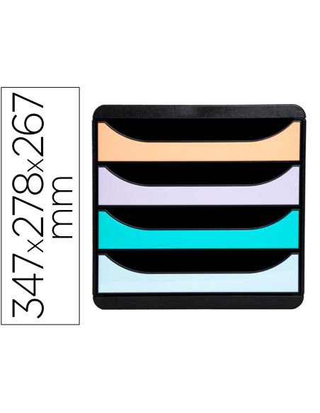 Fichero Cajones Sobremesa Exacompta Big-Box Aquarel Negro 4 Cajones Colores Pastel Glossy