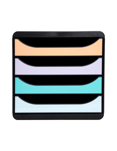 Fichero Cajones Sobremesa Exacompta Big-Box Aquarel Negro 4 Cajones Colores Pastel Glossy