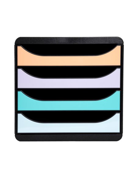 Fichero Cajones Sobremesa Exacompta Big-Box Aquarel Negro 4 Cajones Colores Pastel Glossy