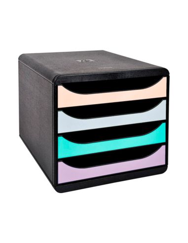 Fichero Cajones Sobremesa Exacompta Big-Box Aquarel Negro 4 Cajones Colores Pastel Glossy