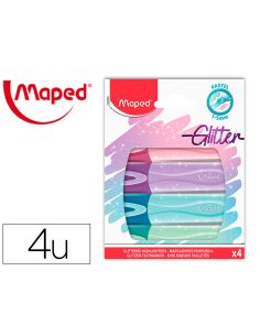 Rotulador Maped Fluorescente Peps Pastel Con Glitter Estuche De 4 Unidades Colores Surtidos