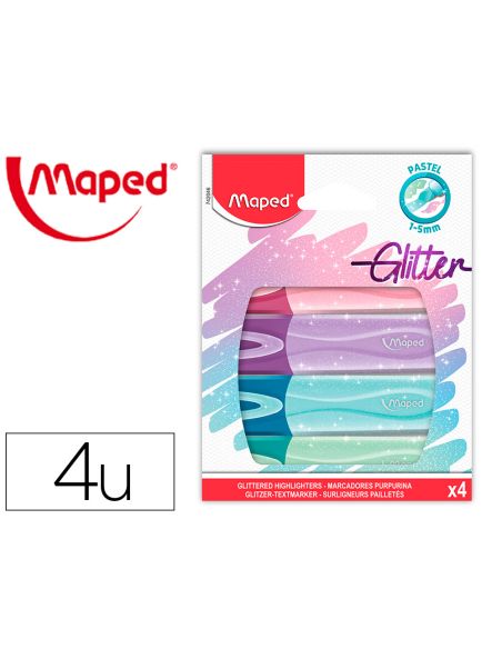 Rotulador Maped Fluorescente Peps Pastel Con Glitter Estuche De 4 Unidades Colores Surtidos