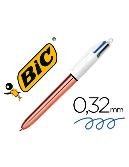 Boligrafo Bic Cuatro Colores Shine Oro Rosa Punta De 1 Mm