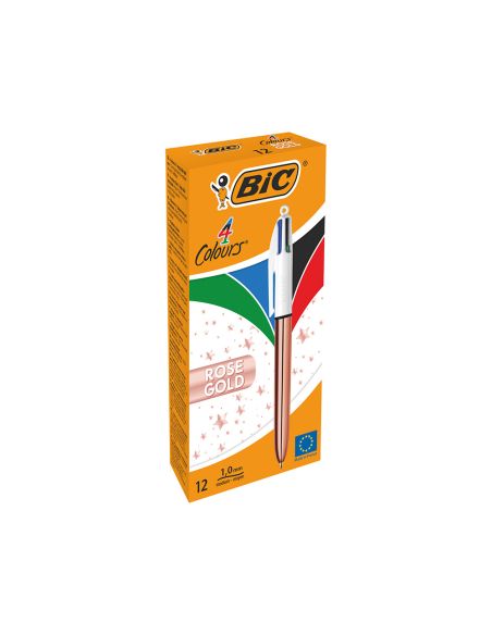 Boligrafo Bic Cuatro Colores Shine Oro Rosa Punta De 1 Mm