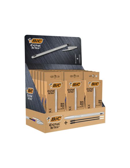 Boligrafo Bic Cristal Renew 21 Expositor 15 Unidades Azul + 6 Negro Regalo 50 Bic Cristal Azul