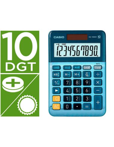 Calculadora Casio Ms-100Em Sobremesa 10 Digitos Tx +/- Tecla Color Azul