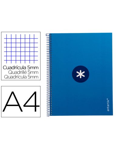 Cuaderno Espiral A4 Micro Antartik Tapa Forrada 80H 90 Gr Cuadro 5Mm 1 Banda 4 Taladros Azul Oscuro