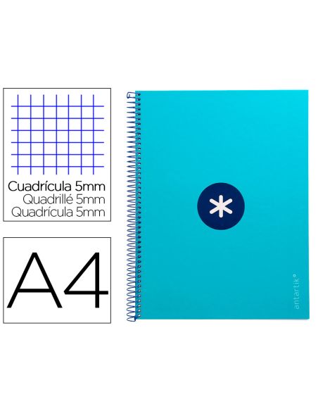 Cuaderno Espiral A4 Micro Antartik Tapa Forrada 80H 90 Gr Cuadro 5Mm 1 Banda 4 Taladros Turquesa