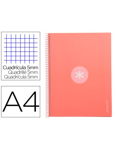 Cuaderno Espiral A4 Micro Antartik Tapa Forrada 80H 90 Gr Cuadro 5Mm 1 Banda 4 Taladros Rosa Claro