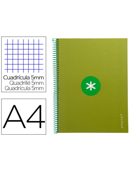 Cuaderno Espiral A4 Micro Antartik Tapa Forrada 80H 90 Gr Cuadro 5Mm 1 Banda 4 Taladros Verde