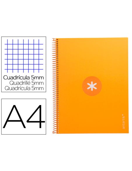 Cuaderno Espiral A4 Micro Antartik Tapa Forrada 80H 90 Gr Cuadro 5Mm 1 Banda 4 Taladros Mostaza