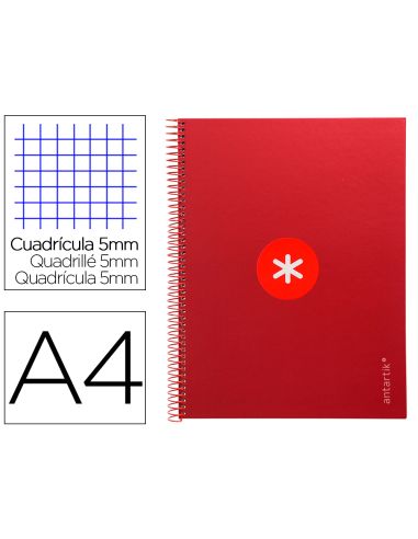 Cuaderno Espiral A4 Micro Antartik Tapa Forrada 80H 90 Gr Cuadro 5Mm 1 Banda 4 Taladros Frambuesa