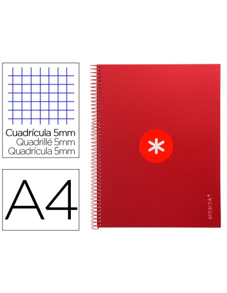 Cuaderno Espiral A4 Micro Antartik Tapa Forrada 80H 90 Gr Cuadro 5Mm 1 Banda 4 Taladros Frambuesa