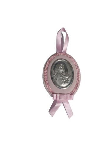 Medalla Cuna Plata Oval  Rosa 8X11Cm Ferruzzi
